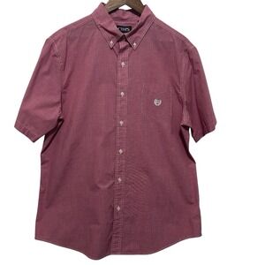 Chaps Men XL Red Micro Check Short Sleeve Button Down Shirt Preppy Casual Office